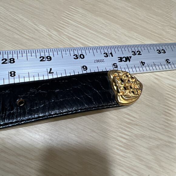 Vintage Express Concho Belt Womens Small/Black Croc Embossed Leather Brass - Picture 7 of 9